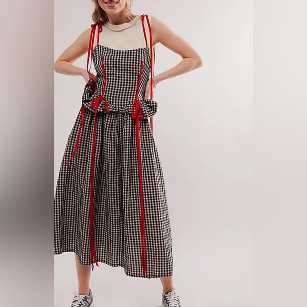 ELIZA FAULKNER  Fp X Tessa Checks Midi Dress Gingham Sz L